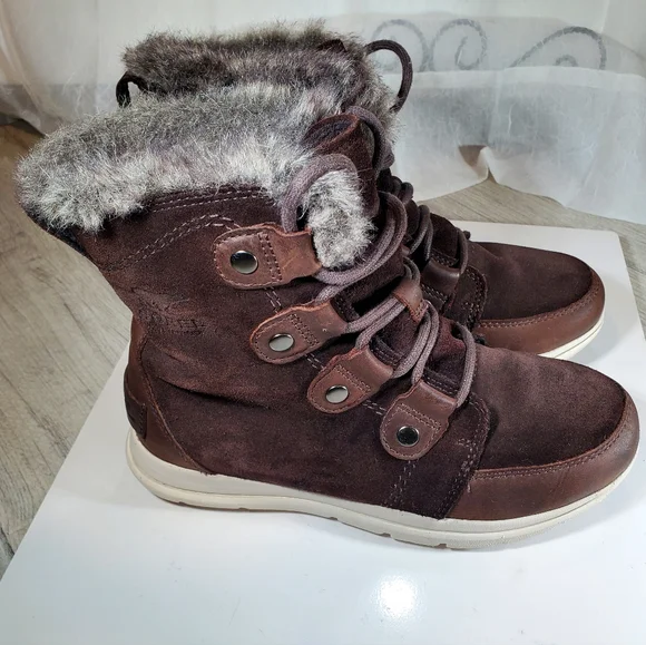 Sorel Womens Explorer Joan Waterproof Brown Leather Winter Boots Size 6 - Picture 2 of 13